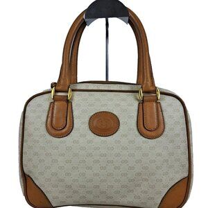 Authentic GUCCI Micro GG PVC Handbag White/Brown Leather